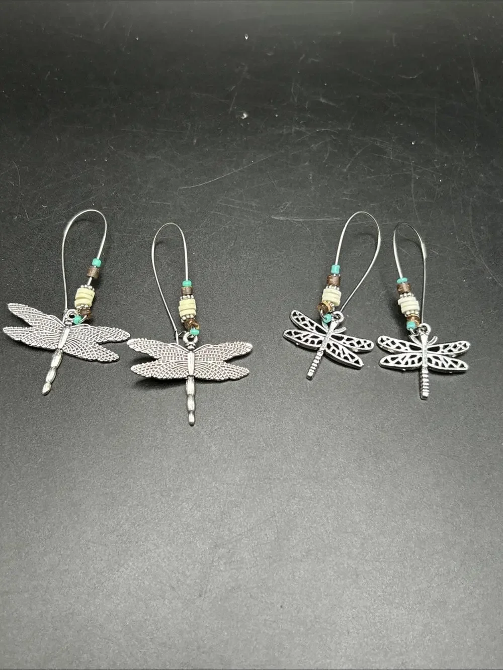 2 Pair Boho Silver Plated Dragonfly Dangle Earrings